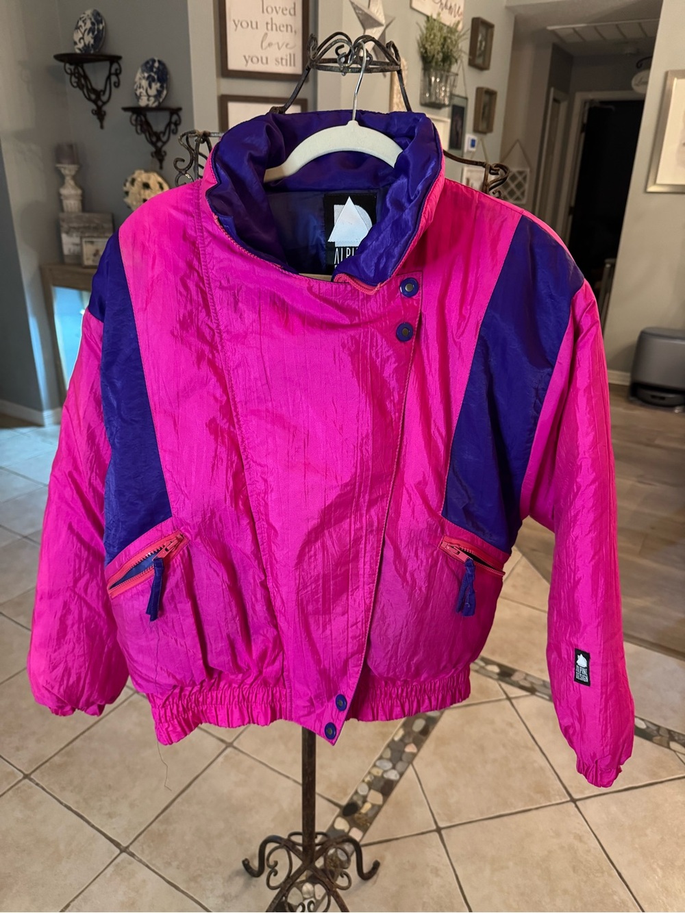 Vintage Alpine Design Hot Pink & Purple Colorblock Ski Jacket Made in USA Sz 10